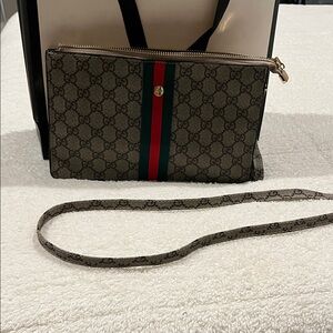 Brown Clutch, Wristlet or Crossbody with Red and Green Stripe